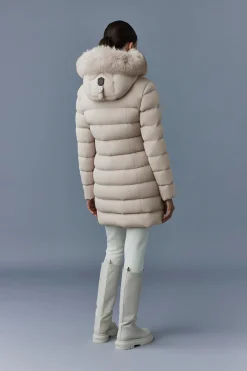 CALLA Agile-360 stretch light down coat with blue fox fur collar
