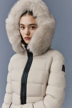 CALLA Agile-360 stretch light down coat with blue fox fur collar