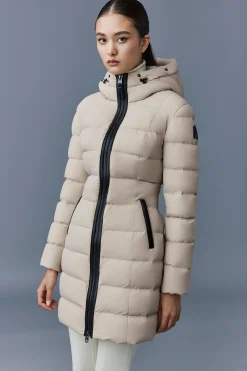 CALLA Agile-360 stretch light down coat with blue fox fur collar