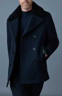 COLE wool double-breasted jacket with shearling collar