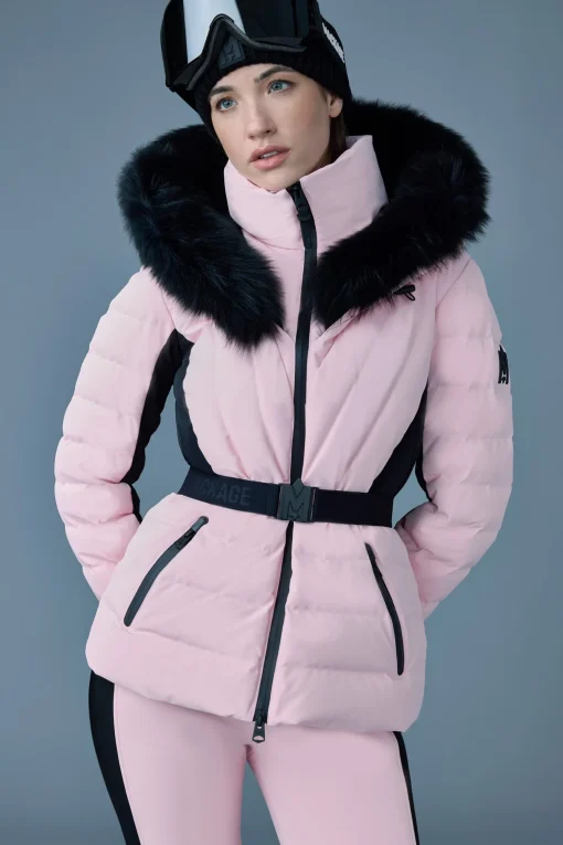 ELITA Down ski jacket with removable blue fox fur trim