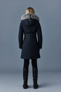 TRISH Powder Touch down coat with silver fox fur Signature Mackage Collar